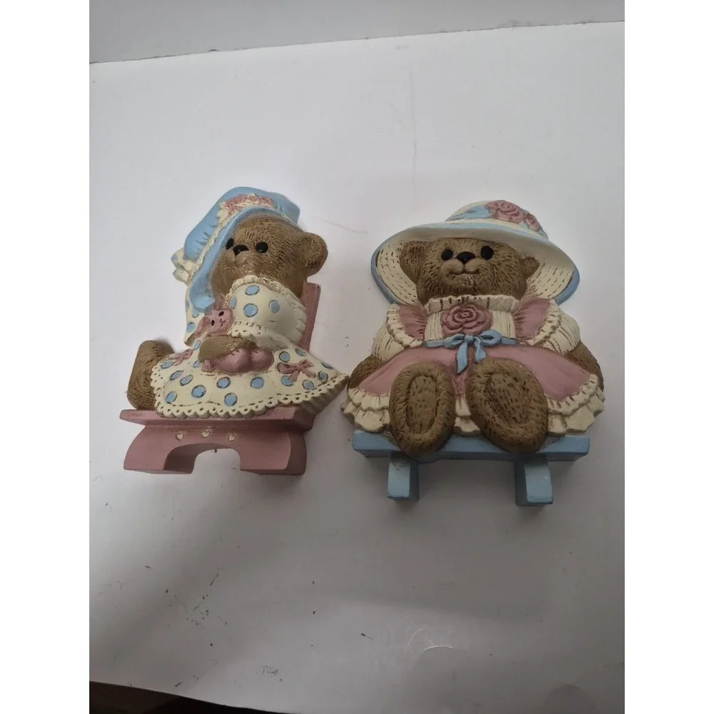 Set of 2 Homco Teddy Bear Wall Plaques Grandma's Decor Nursery Wall Hangings